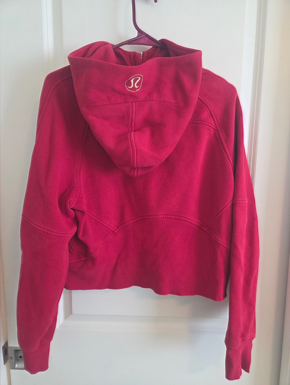 lululemon athletica Women's Deep Red Hooded Half Zip Cropped Jacket